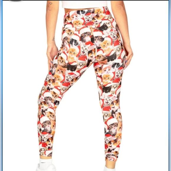 Tipsy Elves Christmas Kitty cat print Leggings women's size large - Picture 1 of 4